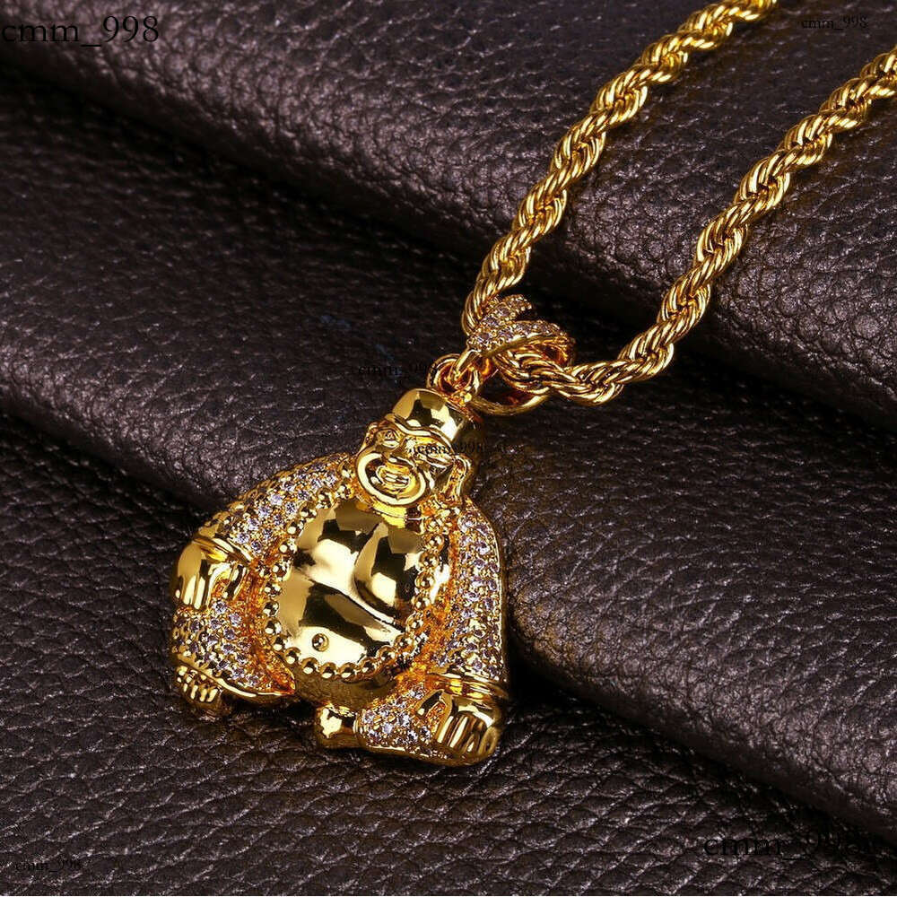 Hip Hop Maitreya Buddha Gold Plated Micro Paved Moissanite chain Men and Women Trendy Jewelry