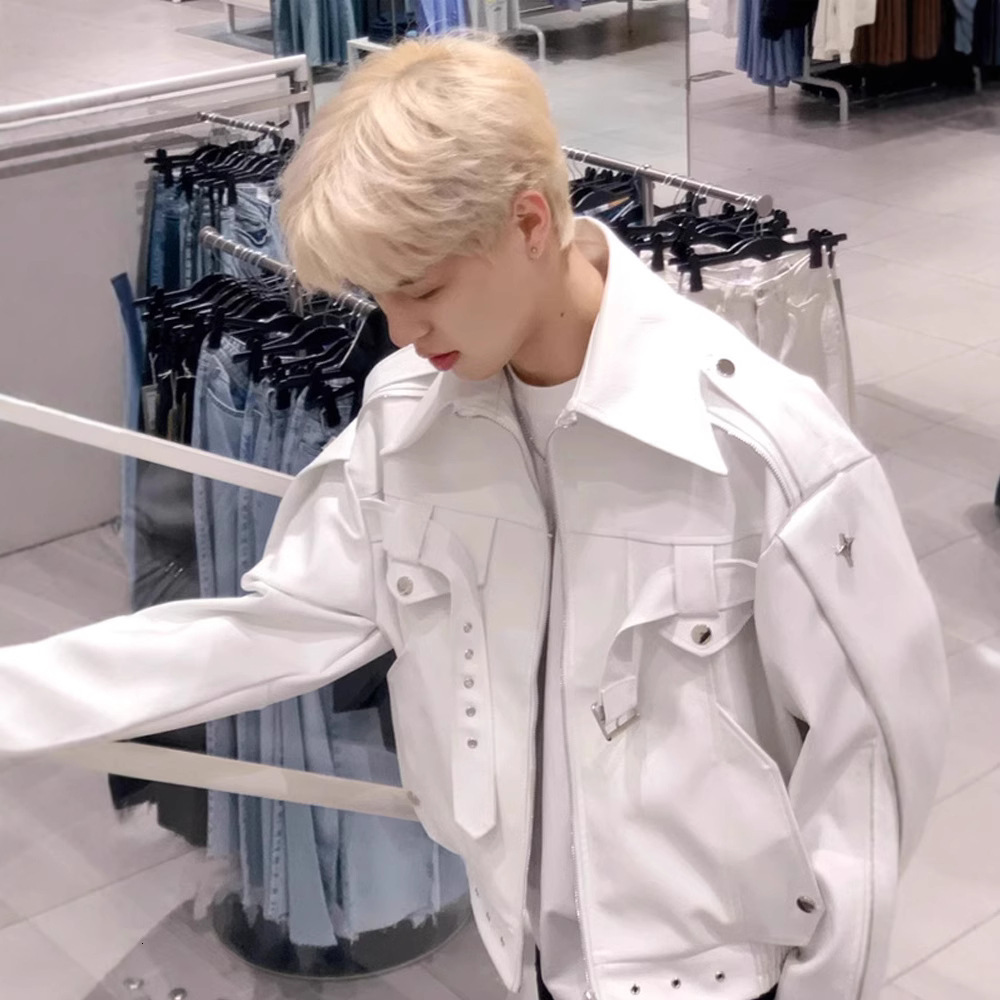 American Jacket Men Designer Jacket Retro High Street White Leather Jacket For Men Spring And Autumn Style Trendy Brand Niche High-end Feel Short Motorcycle Jacket