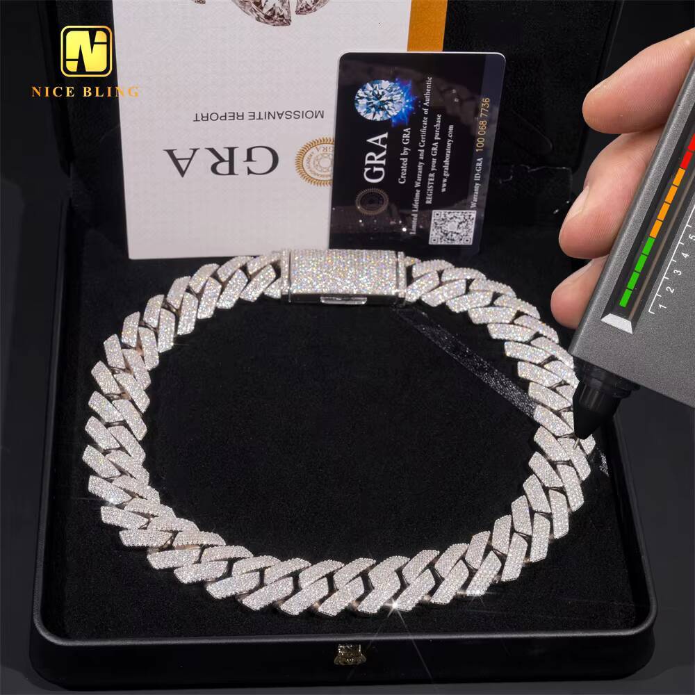 Factory Price Hip Hop Rock Cuban Chain 20mm 925 Sterling Silver Mens Gold Plated VVS Diamond Moissanite Cuban Chain