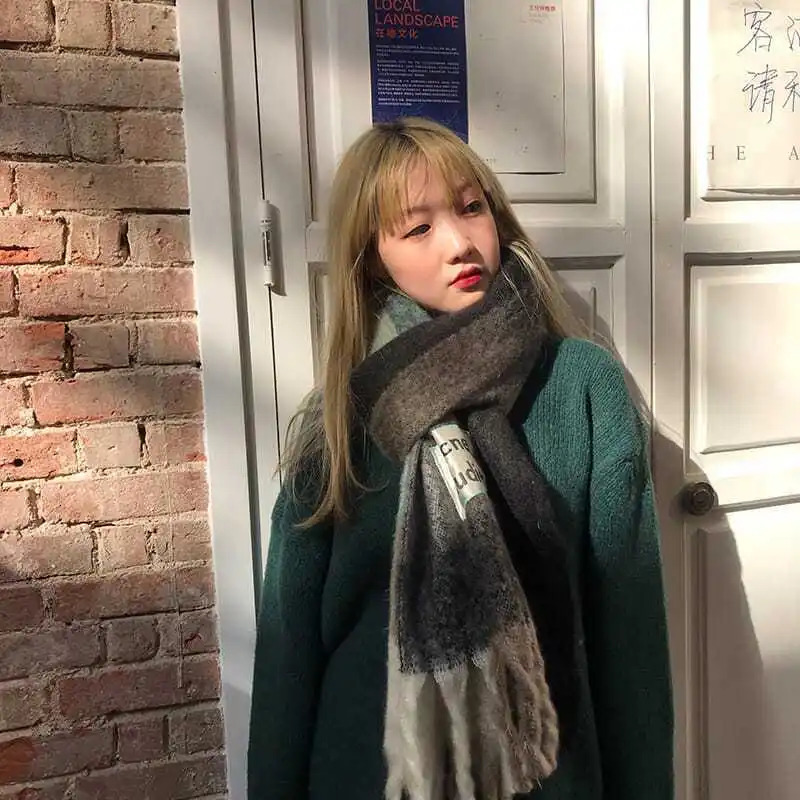 Korean Couple Scarf Rainbow Color Blocking Tassel Square Shawl Warm Neck Warmer Winter Unisex Women Men Versatile Accessory251018