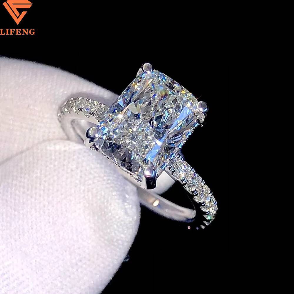 1ct Radiant Cut Mossanite Diamond Engagement Ring 14K Gold Plated Silver VVS Moissanite Wedding Gift for Women