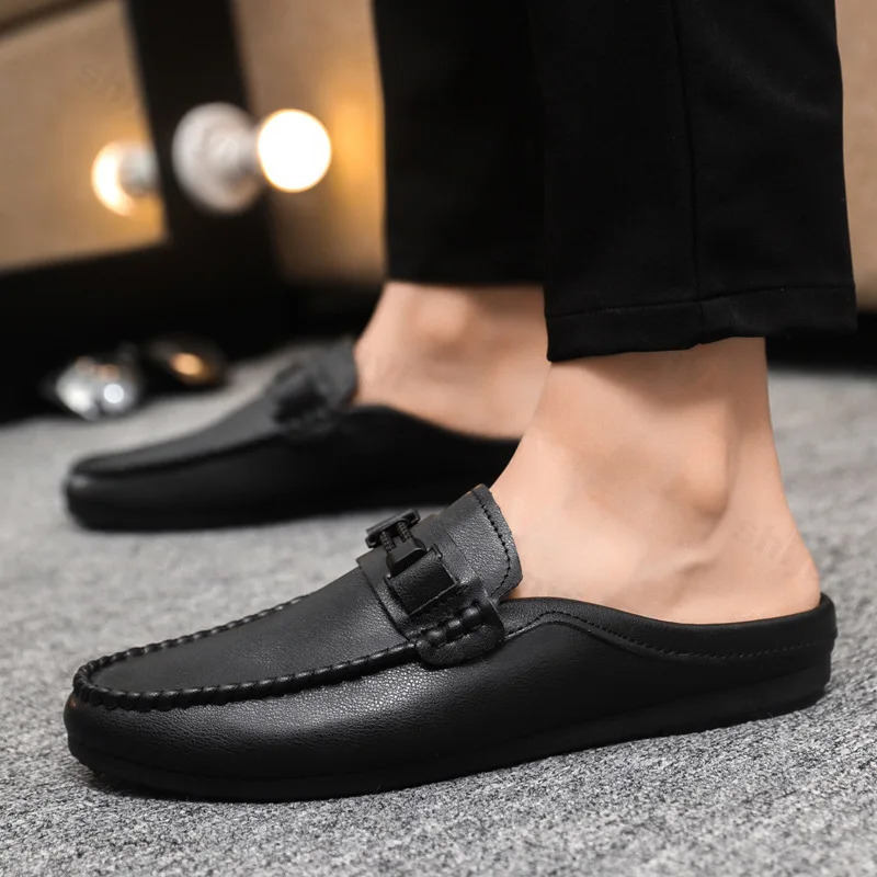 Men Half Slippers Summer Breathable Mens Casual Shoes Comfortable Walking Loafers Moccasins PU Leather Men Fashion Slippers 251008