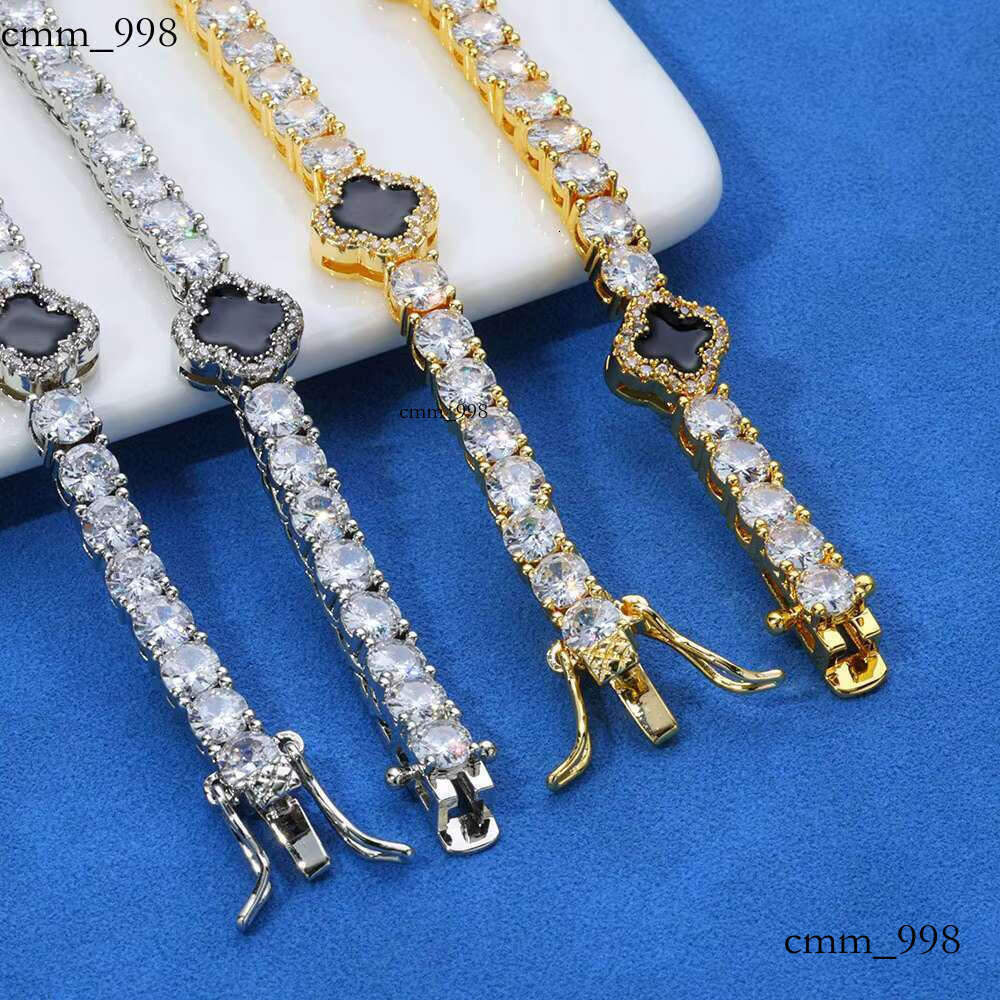 Hip Hop Men S Sier Moissanite Bracelet New 4mm Clover Tennis Chain for Gift