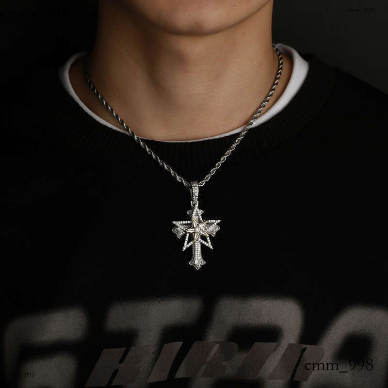 Live New Hip-Hop Jewelry Full Dia Hexagram Meteor Cross Pendant Unisex Trendy Necklace