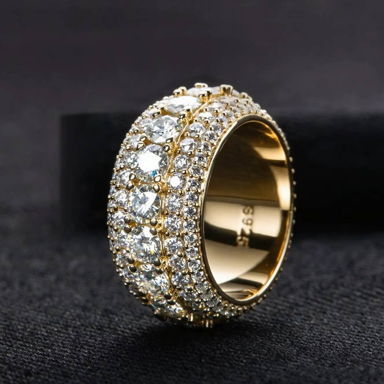 14K Gold 5 Row Moissanite Ring Hiphop Style Mens Ring an Excellent Gift for Those who love Shining 18K Gold Gold