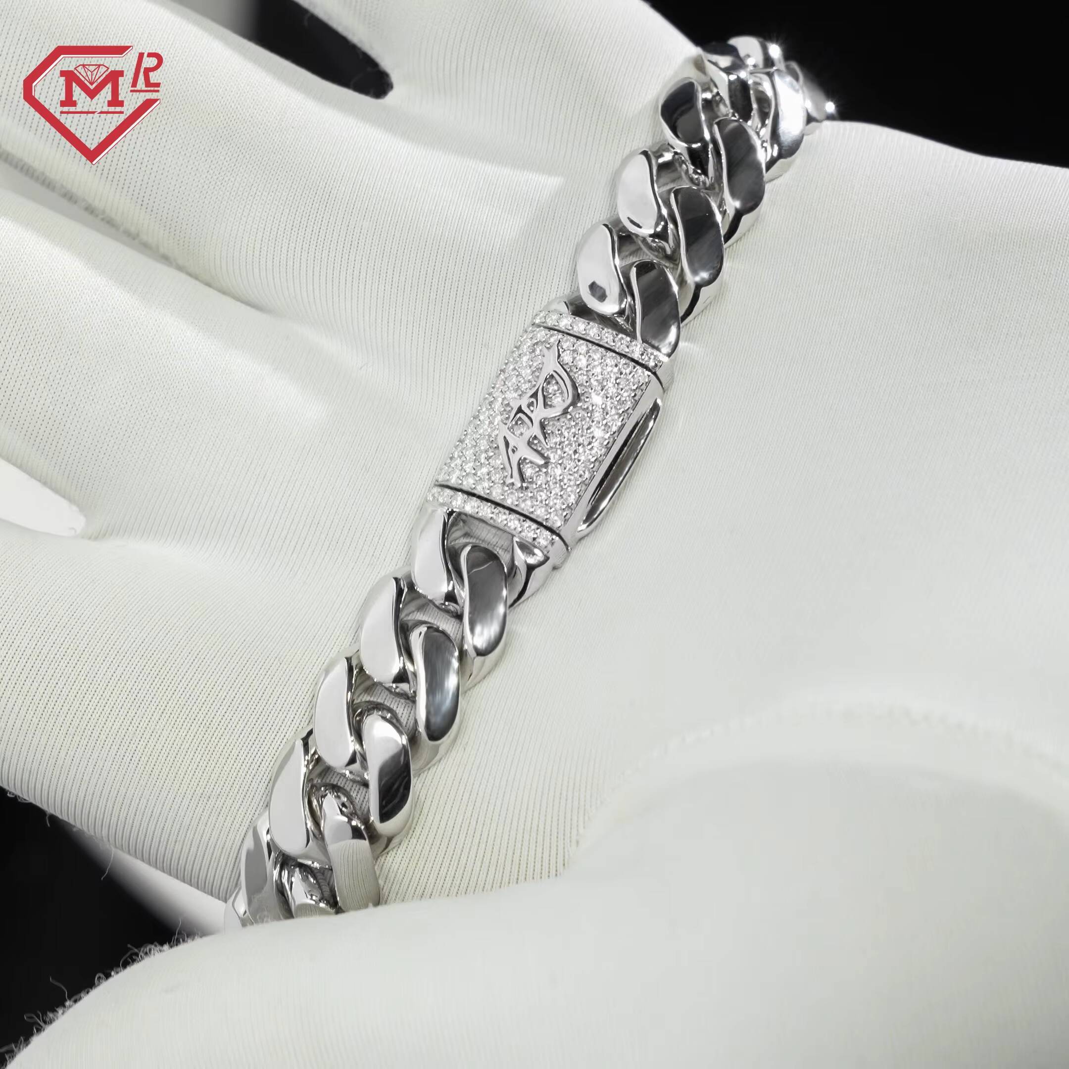 12mm Custom Moissanite Clasp Cuban Chain Plain Necklace Hip Hop Jewelry Moissanite Cuban Chain