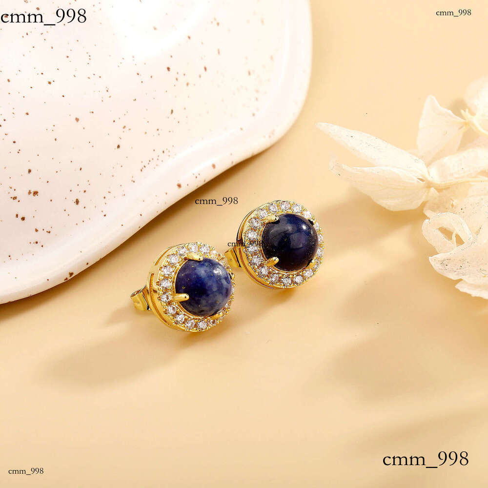 Natural Lapis Lazuli Sier Ball for Women, Light Niche Design, High-end Fashionable Temperament Earrings
