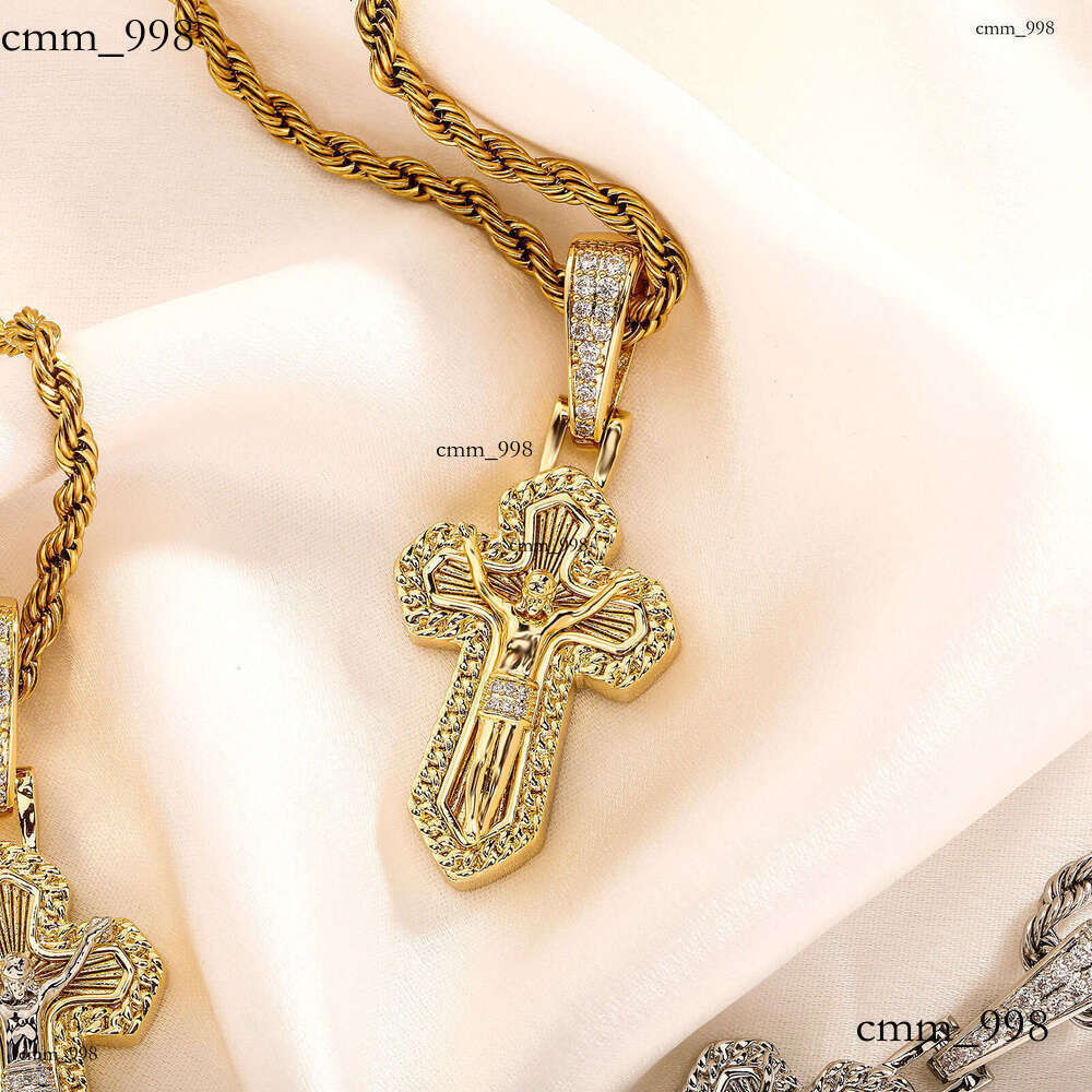New Cross Wind Micro Inlaid Gold-Plated Prayer Jewelry Pendant Men's Hip-Hop Necklace