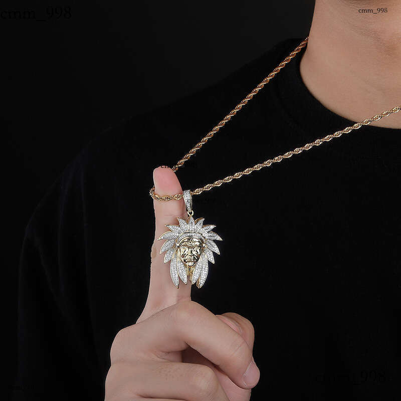 Hip Hop Indian Chief Head Pendant Micro Paved Moissanite chain Two-Tone Unisex Trendy Necklace Hot