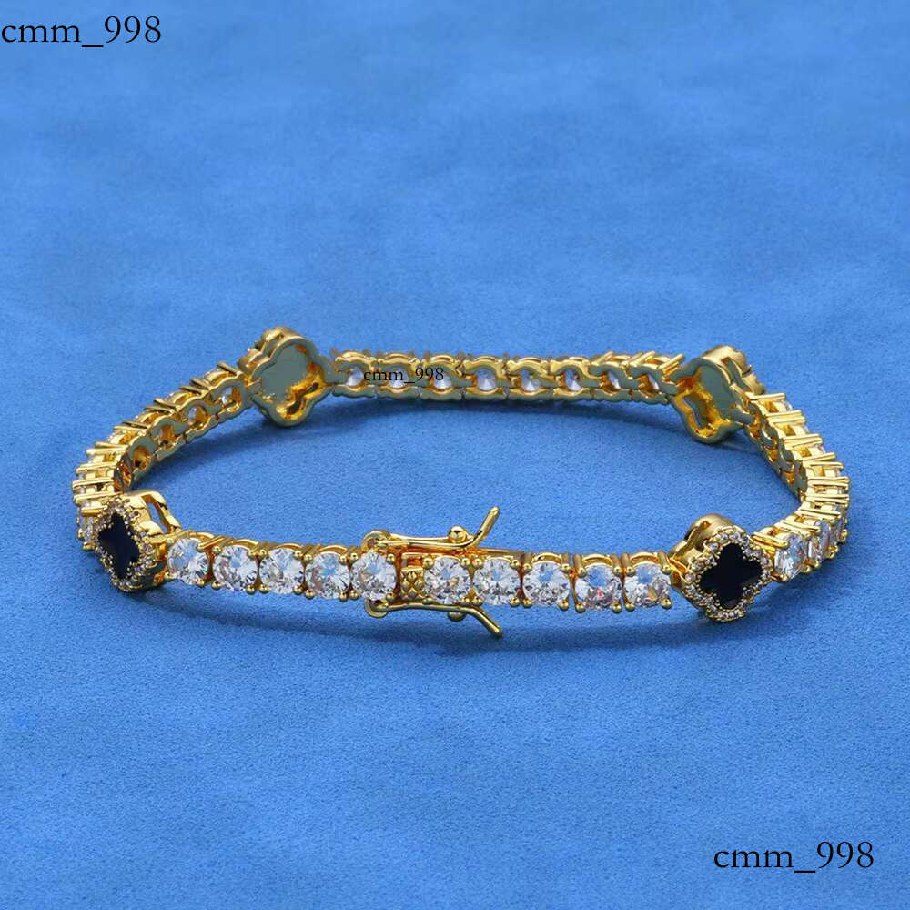 Hip Hop Men S Sier Moissanite Bracelet New 4mm Clover Tennis Chain for Gift