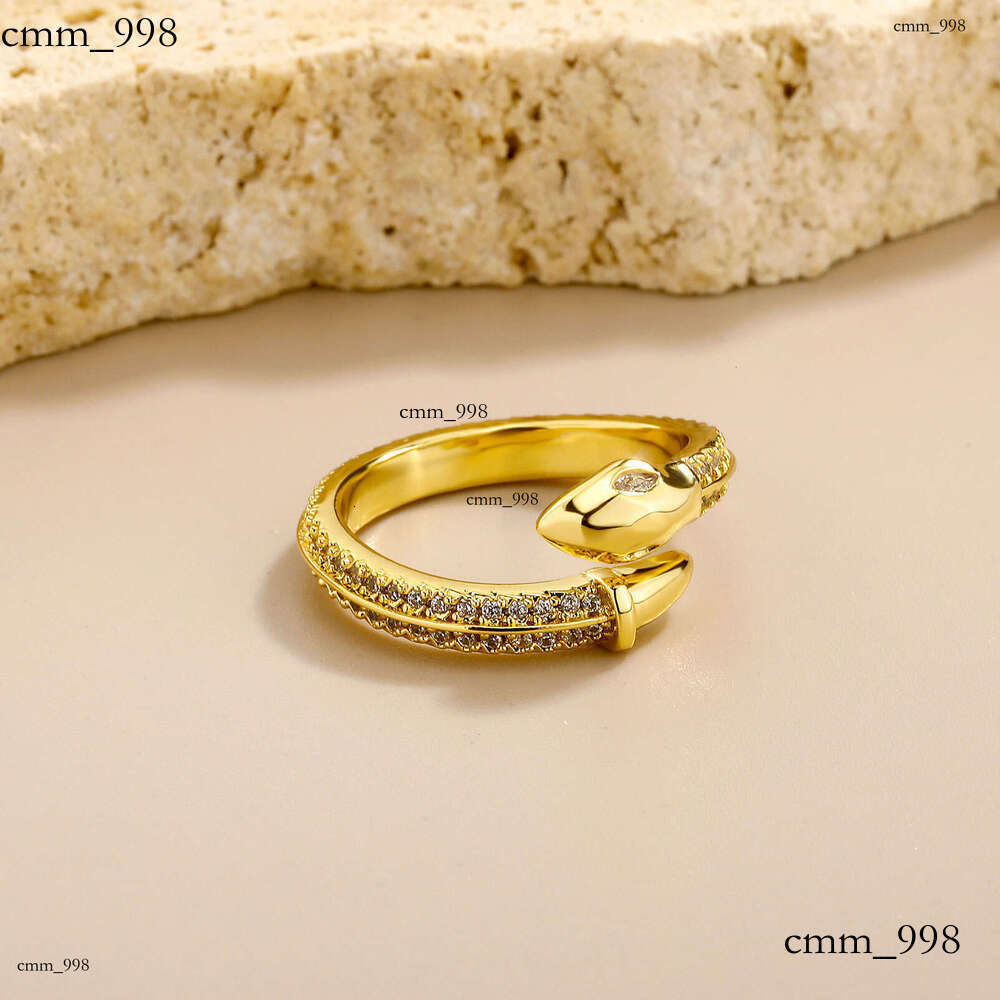 Open Sterling Silver Plated 14K Gold Zircon Personality White Eye Snake Design Ring for Women Wholesale