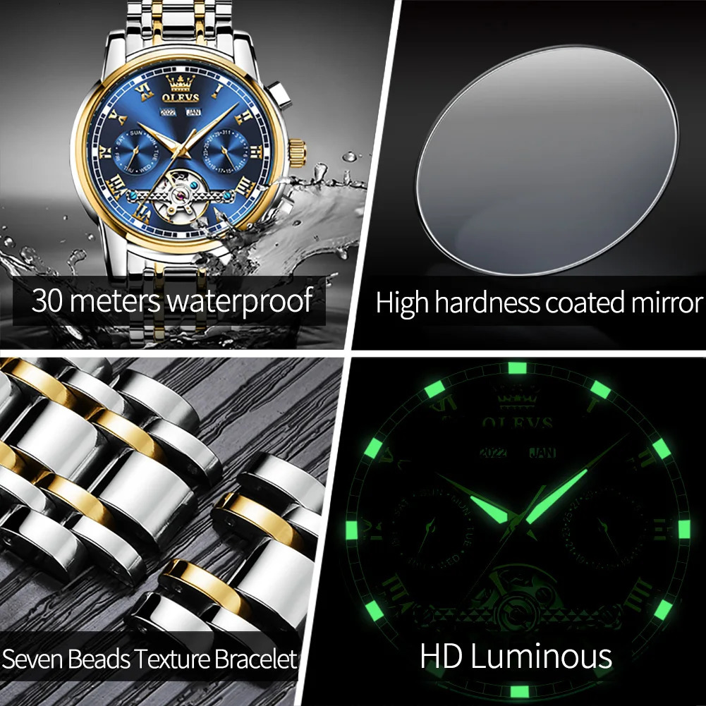 OLEVS 6607 Automatic Watch for Men Hollow Out Skeleton Mens Wristwatch Waterproof Watches Original Mechanical Hand Clock 251011