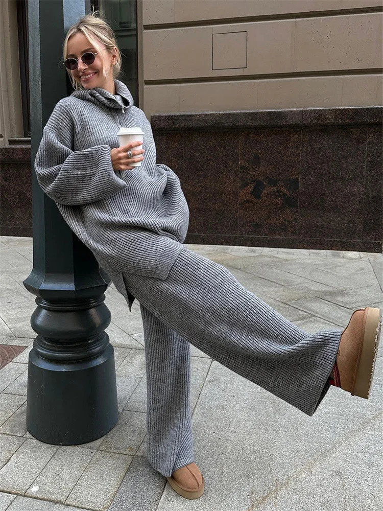 Tossy White Lapel Knitwear Cardigan 2 PieceSet Women Zipper Loose Autumn 2025 Patchwork Trousers Sets Ladies Knit Pant Sets 251011