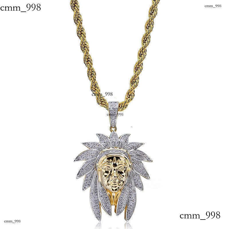 Hip Hop Indian Chief Head Pendant Micro Paved Moissanite chain Two-Tone Unisex Trendy Necklace Hot