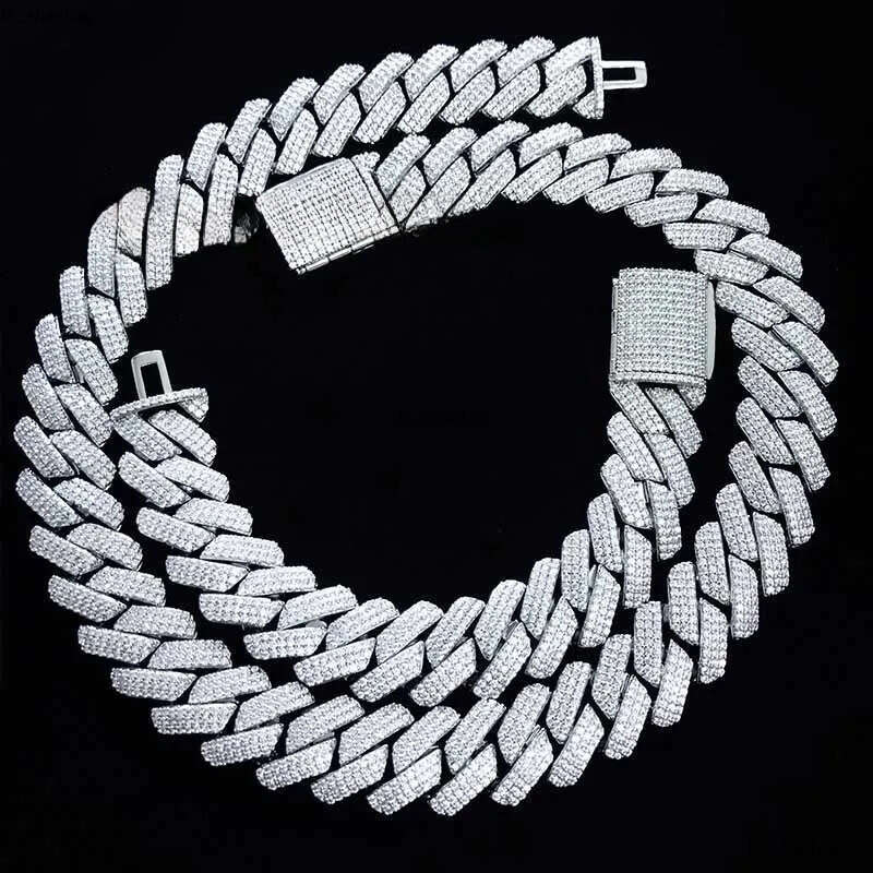 Multi-row Lecd Out Miami Chain Sterling Sier VVS Moissanite Hip Hop Cuban Necklace 825 aaa