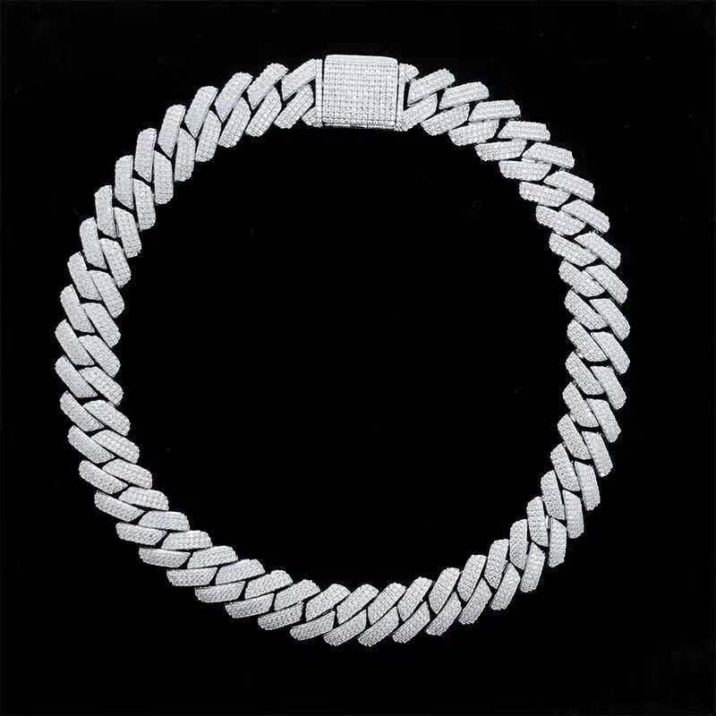 Multi-row Lecd Out Miami Chain Sterling Sier VVS Moissanite Hip Hop Cuban Necklace 825 aaa