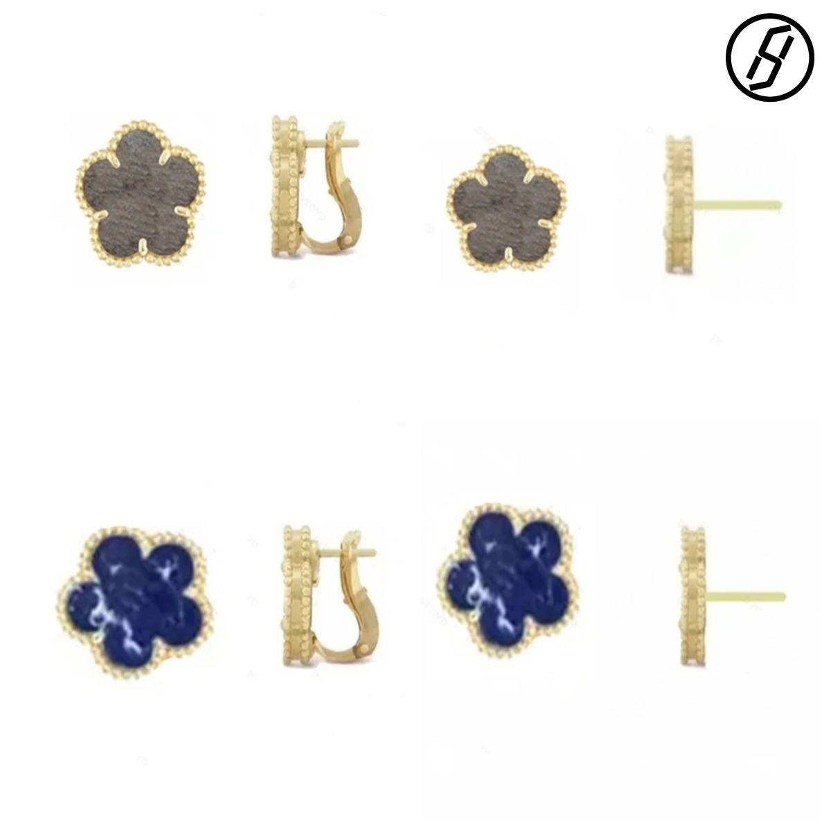 Stud 4 Leaf Clover Earrings Fashionable Lady Jewelry Designer Titanium Steel Gold-Plated Clover Ear Clip Agate White Material No Allergies No Fading