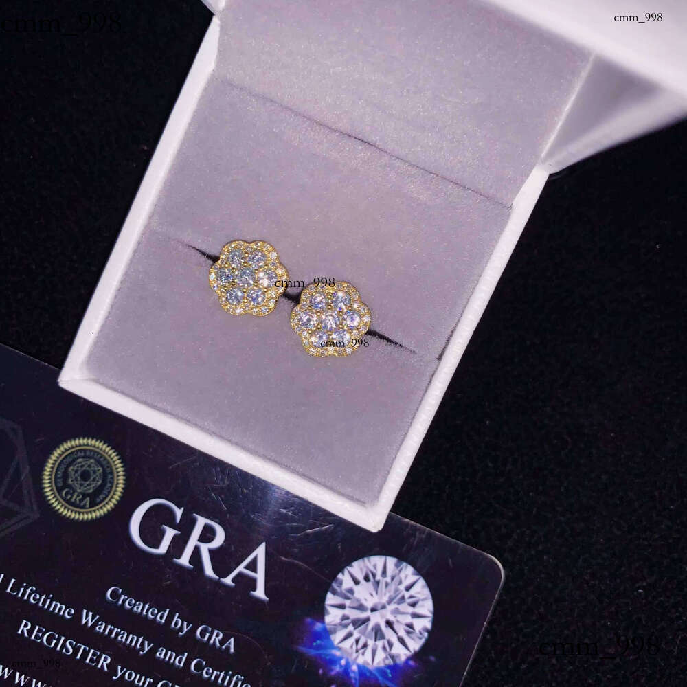 Trendy 10mm Moissanite Earrings Flower Pure Sier Boutique Accessories Hip Hop Jewelry Gift Set