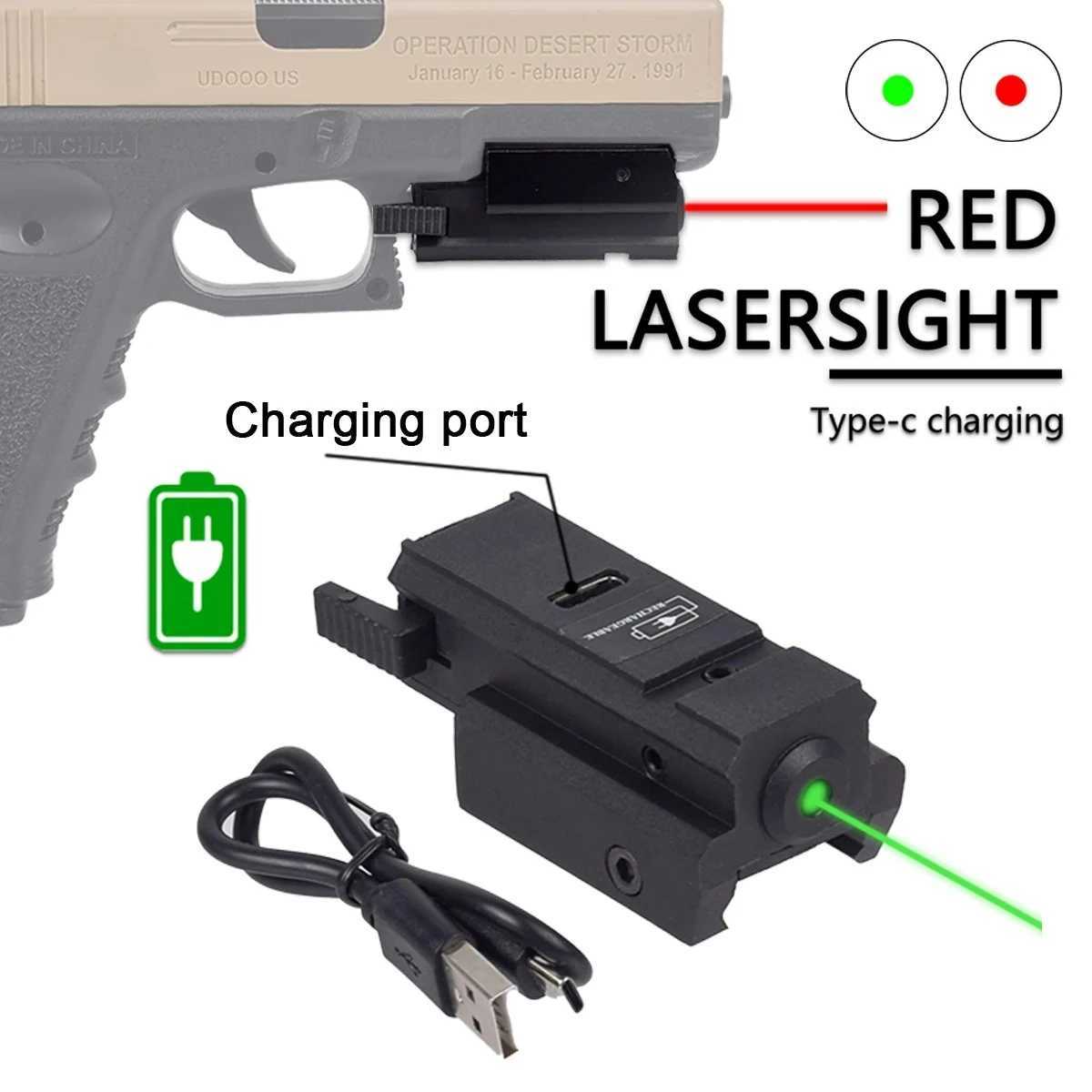 USB Charging Red Green Laser Sight Pointer Airsoft Power Pistol Laser For 11mm 20mm Rail G17 G19 Rechargeable Gun Laser L251011