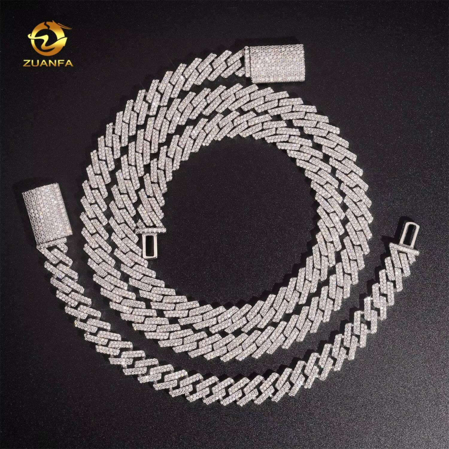 Promotion Price Regular Two Row 10mm Hip Hop Moissanite Diamond 925 Silver Iced Out Cuban Link Chain