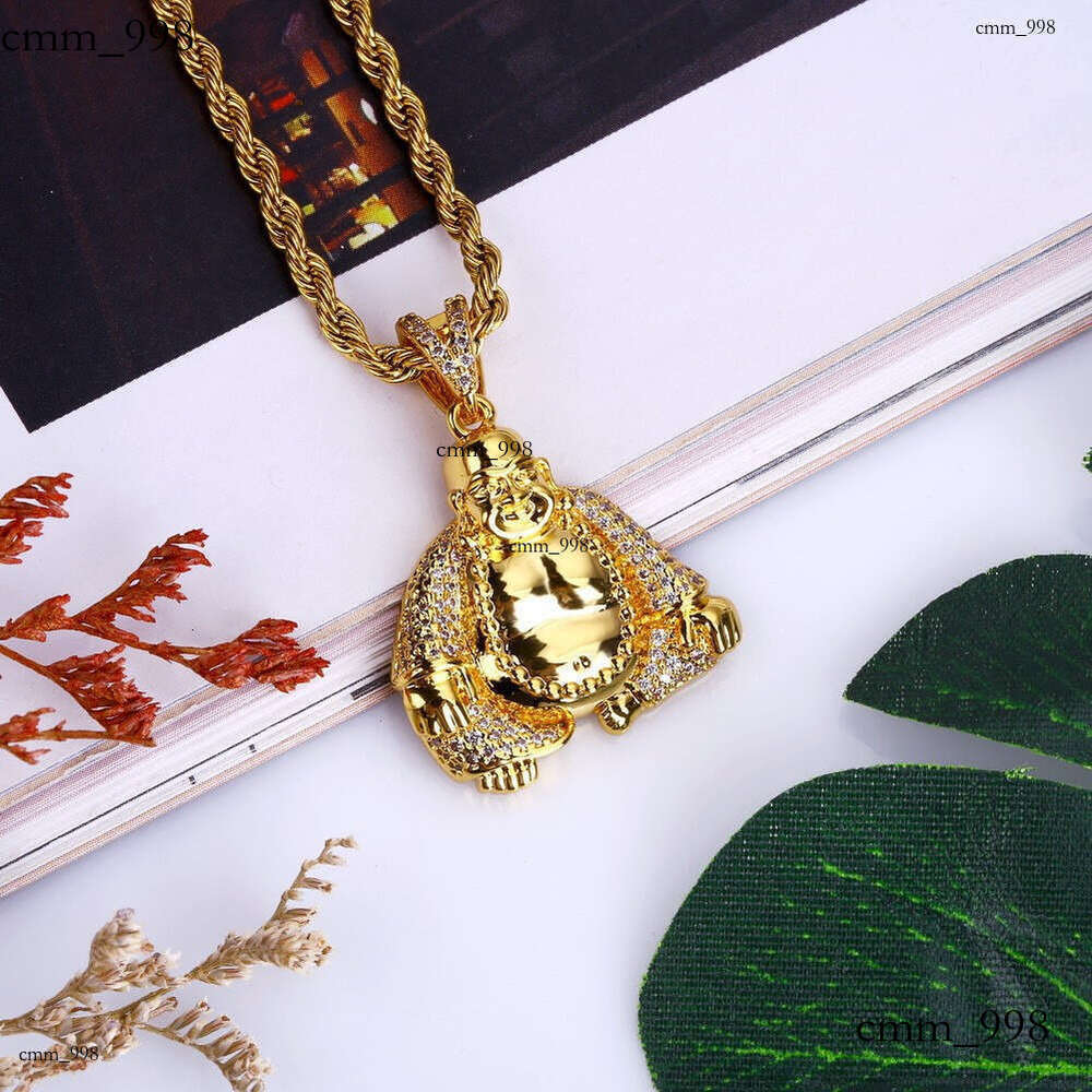 Hip Hop Maitreya Buddha Gold Plated Micro Paved Moissanite chain Men and Women Trendy Jewelry