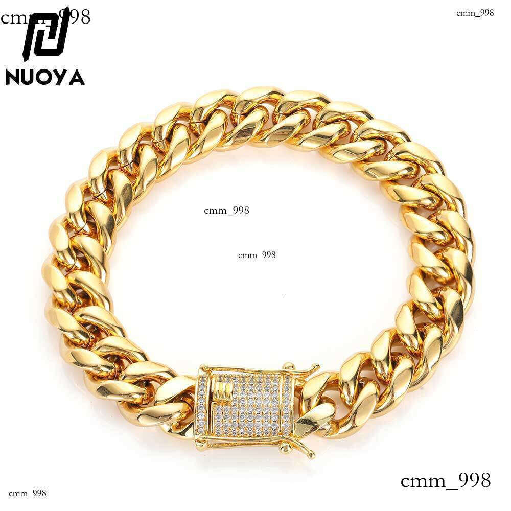 Hip Hop Jewelry Stainless Cuban Double-Sided Dia Buckle Zircon Titanium Steel Men's Bracelet