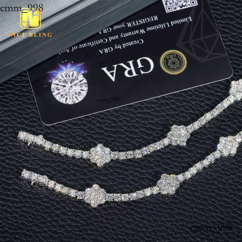 Ready to Ship 3mm Flower Bracelets Sterling Sier VVS Moissanite Dia Tennis Bracelet Hip Hop Fashion Jewelry