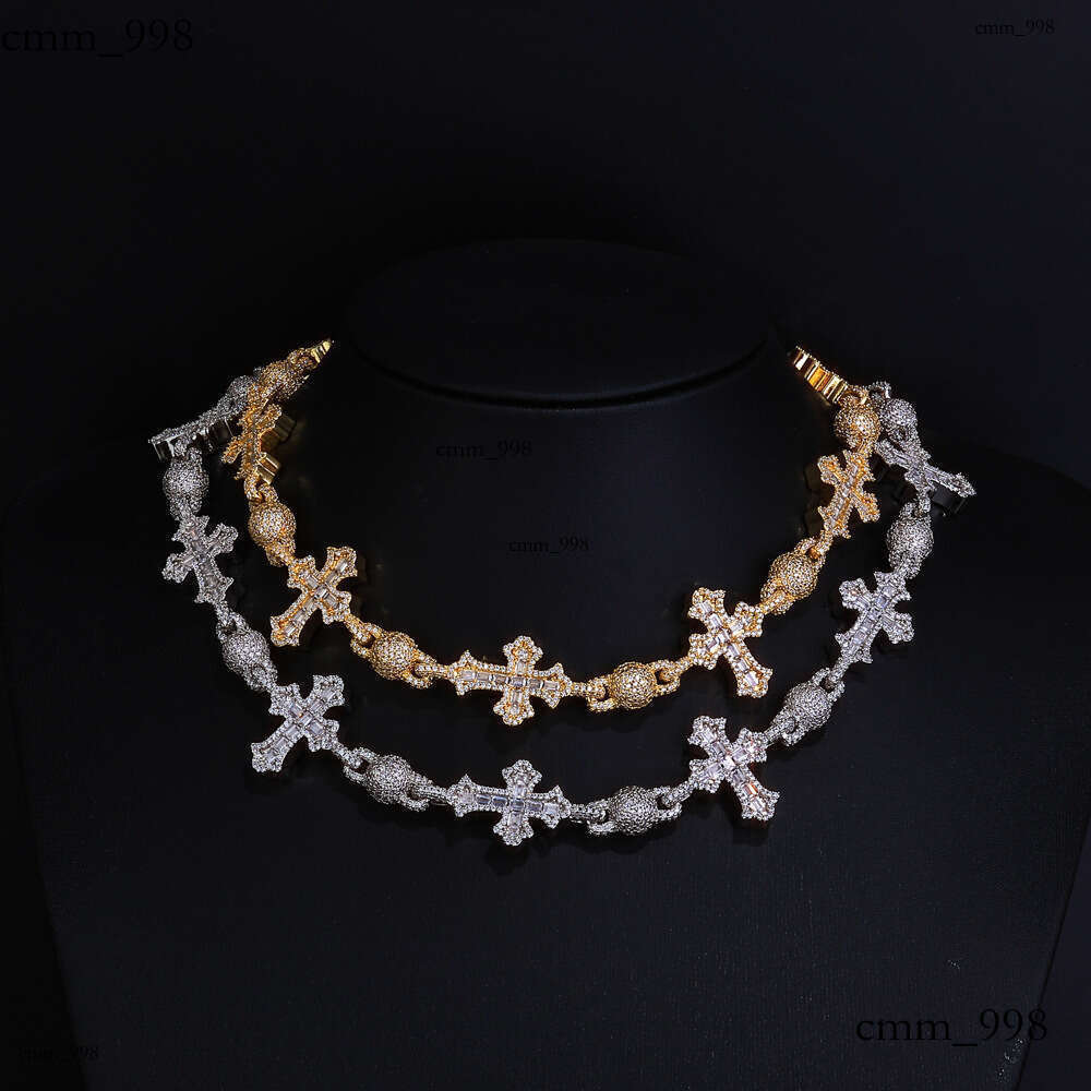 Hip-Hop Mixed Inlaid T Cubic Moissanite chain Cross Necklace for Men with High-End Feel and Full Dia Round Bead Chain