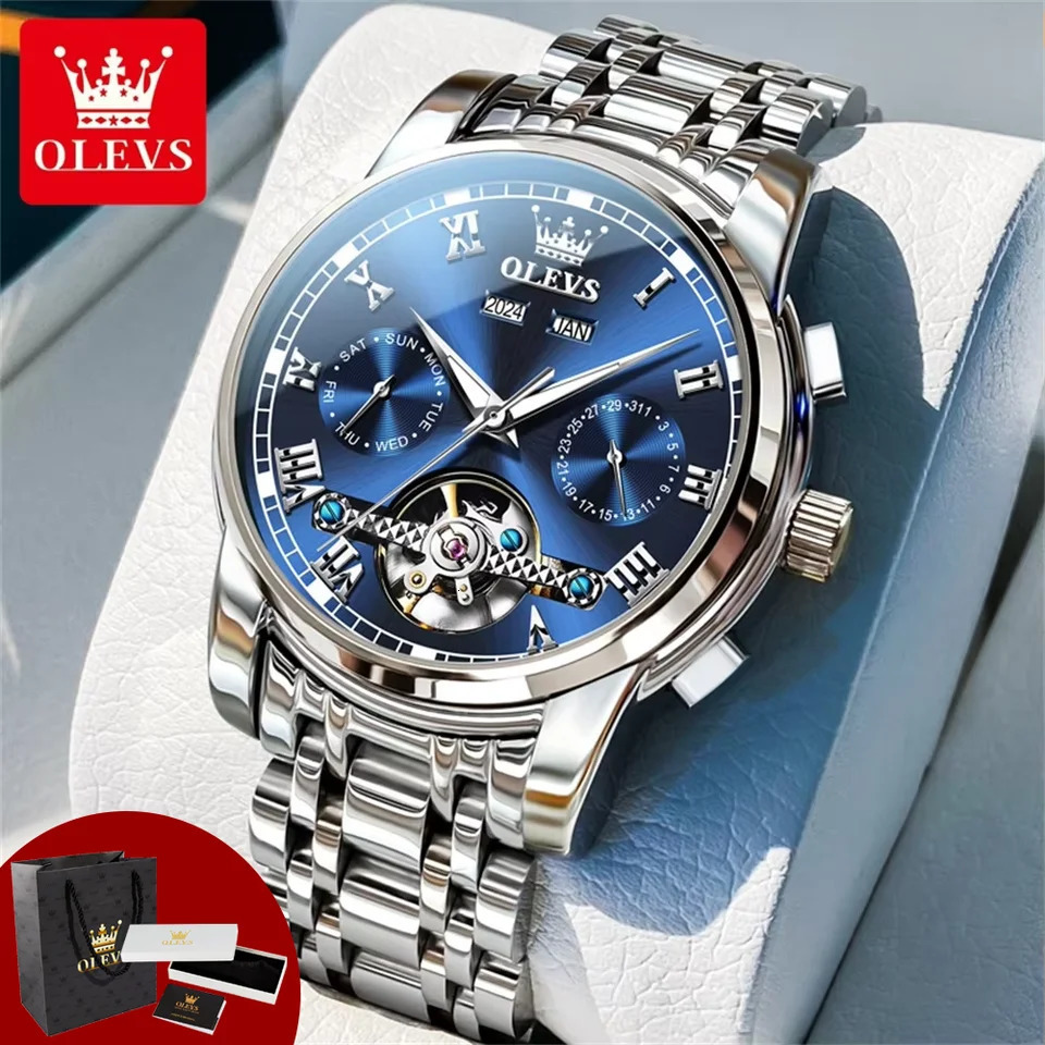 OLEVS 6607 Automatic Men Watches Gift Box Set Skeleton Flywheel Original Man Watch Waterproof Mechanical Wristwatch 251011