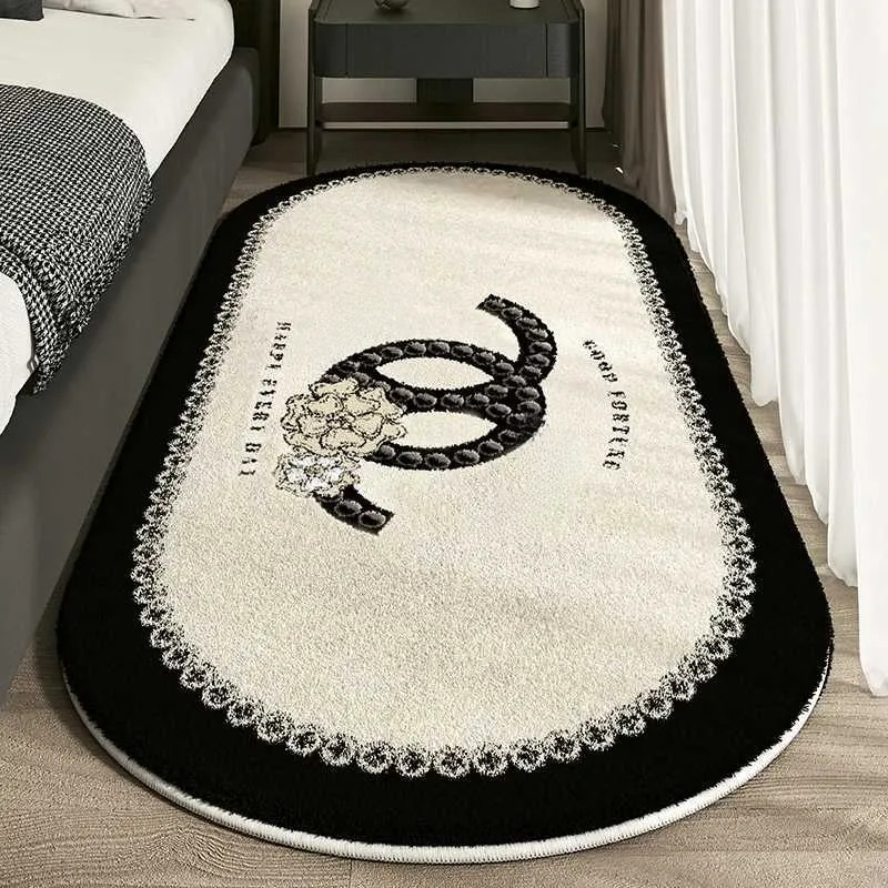 VIKAMA Cashmere Imitated French Small Fragrance Bed Rug Advanced Sense Living Room Study Oval Dirt Resistant Non-Slip Carpet