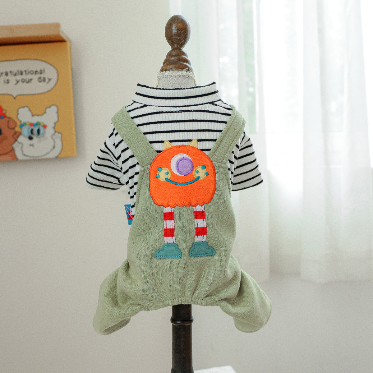 Fashion Corduroy Dog Overalls Outfit with T Shirt Stylish Pet Clothes for Small and Medium Dogs, Autumn Winter Casual Wear