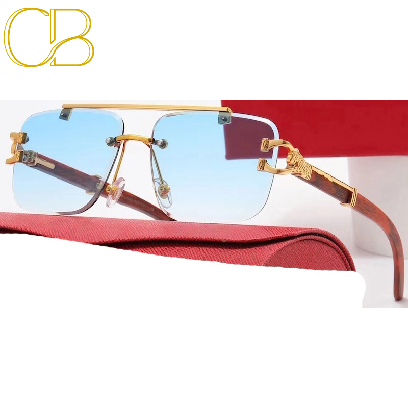 Luxury Gold Lion Square Rimless Sunglasses for Men, Retro Flat Top Double Bridge Metal Frame - UV Protection for Driving & Travel