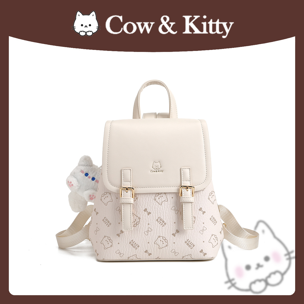 Cow & Kitty designer bag hot 2025 New Cute Cartoon Embossed Backpack Lightweight Casual Trendy Fashion Versatile Backpack for woman