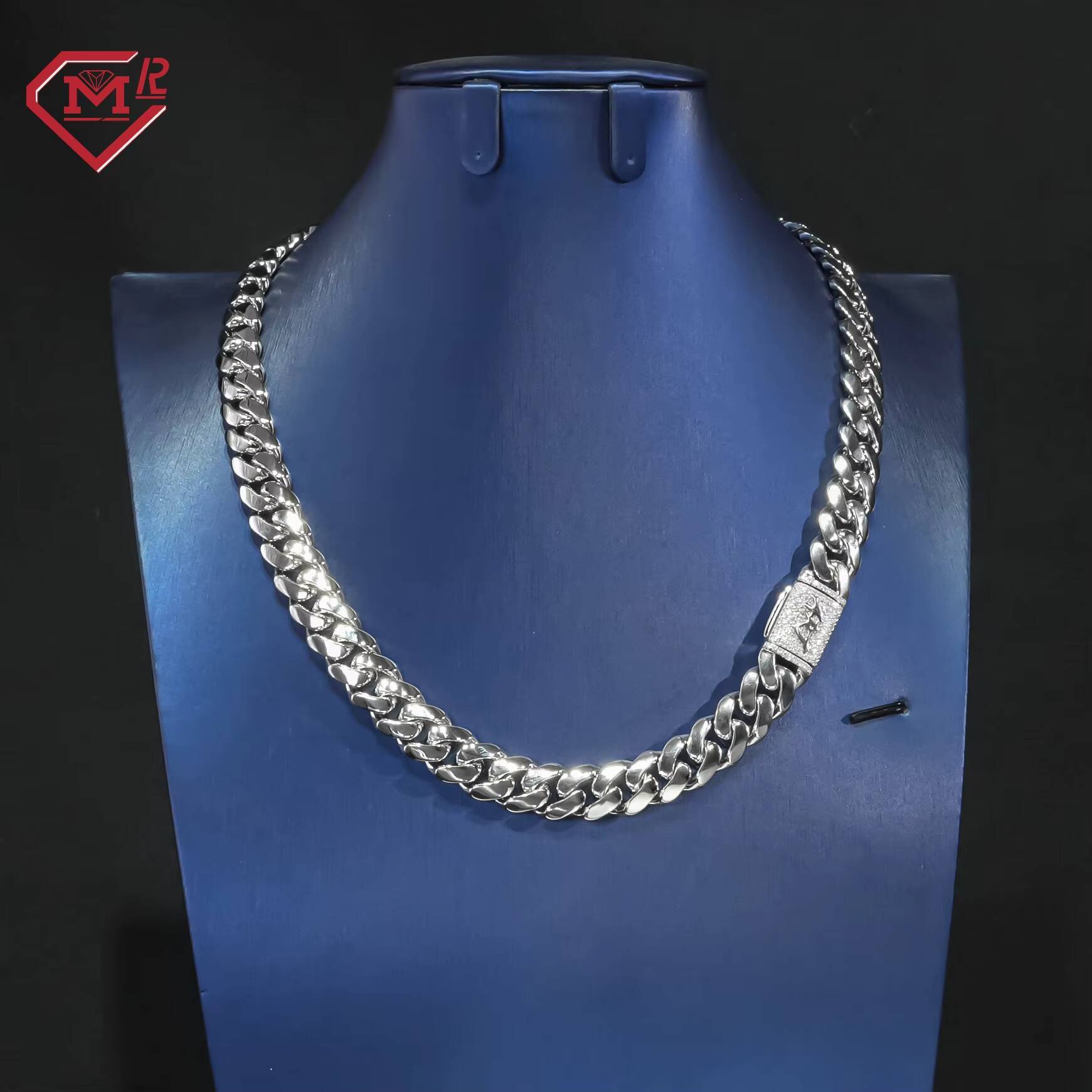 12mm Custom Moissanite Clasp Cuban Chain Plain Necklace Hip Hop Jewelry Moissanite Cuban Chain