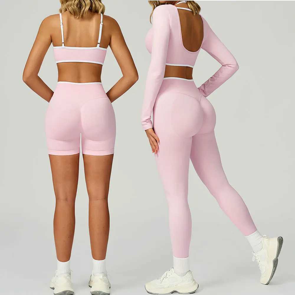Seamless Yoga Set 2PCS Gym Workout Clothes Women Tracksuit Push Up Bra High Waist Leggings Fitness Top Sportswear Sports Suits L251025