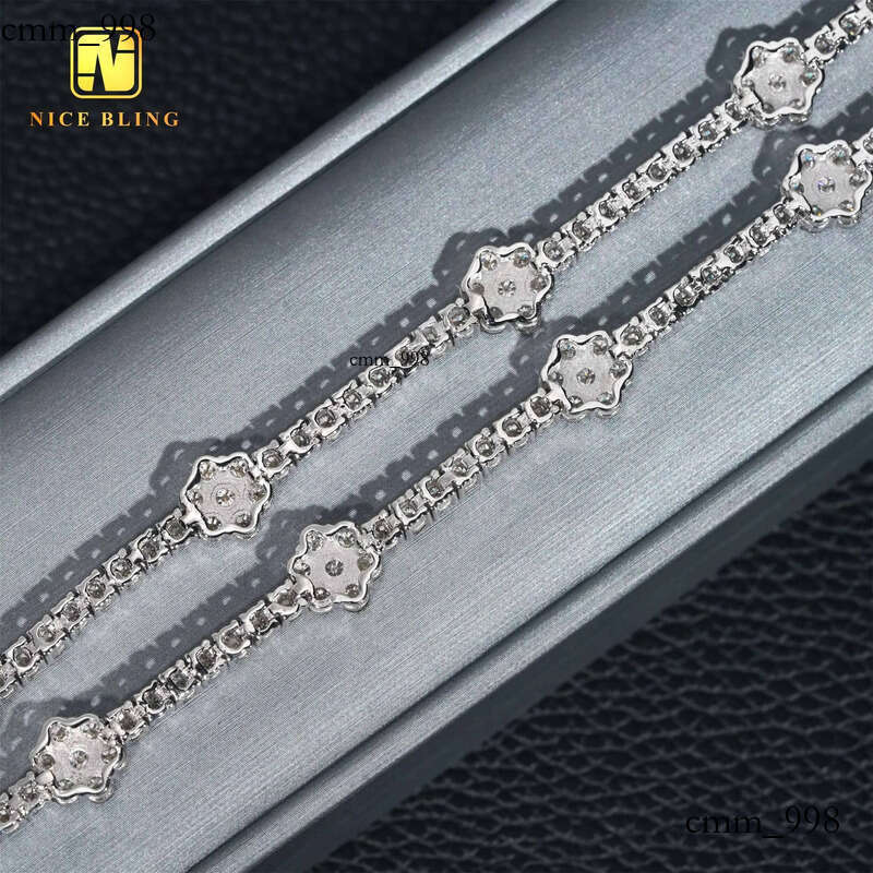 Ready to Ship 3mm Flower Bracelets Sterling Sier VVS Moissanite Dia Tennis Bracelet Hip Hop Fashion Jewelry