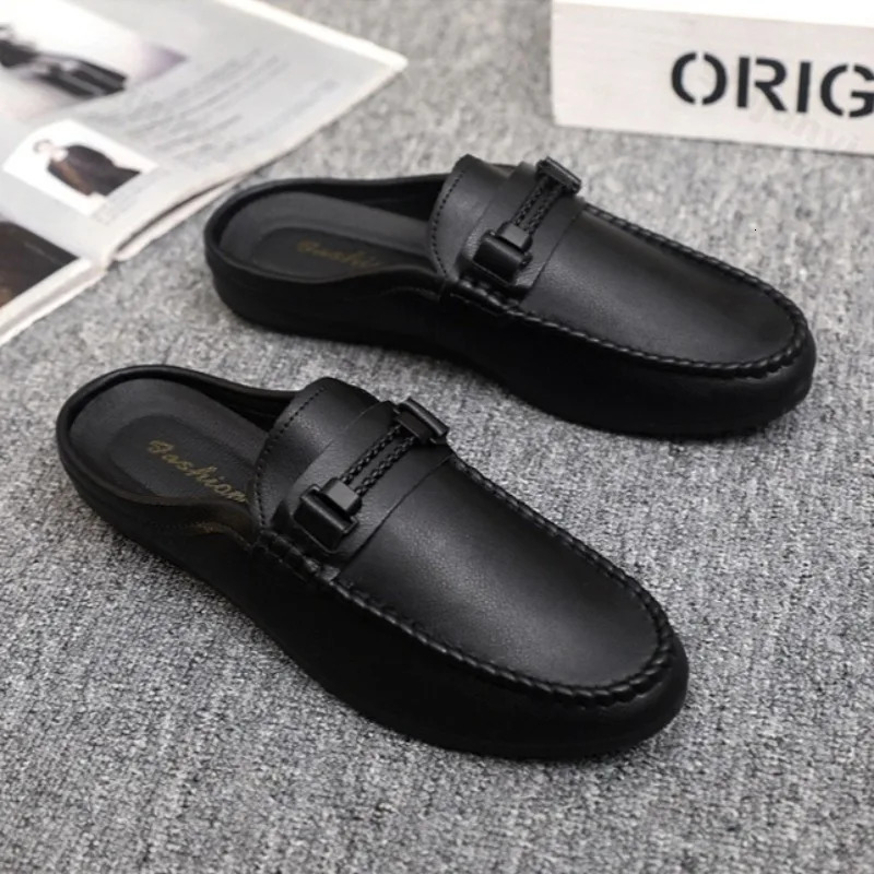 Men Half Slippers Summer Breathable Mens Casual Shoes Comfortable Walking Loafers Moccasins PU Leather Men Fashion Slippers 251008