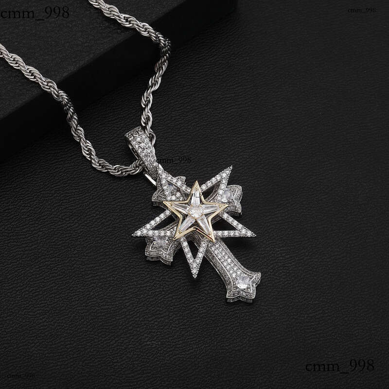 Live New Hip-Hop Jewelry Full Dia Hexagram Meteor Cross Pendant Unisex Trendy Necklace