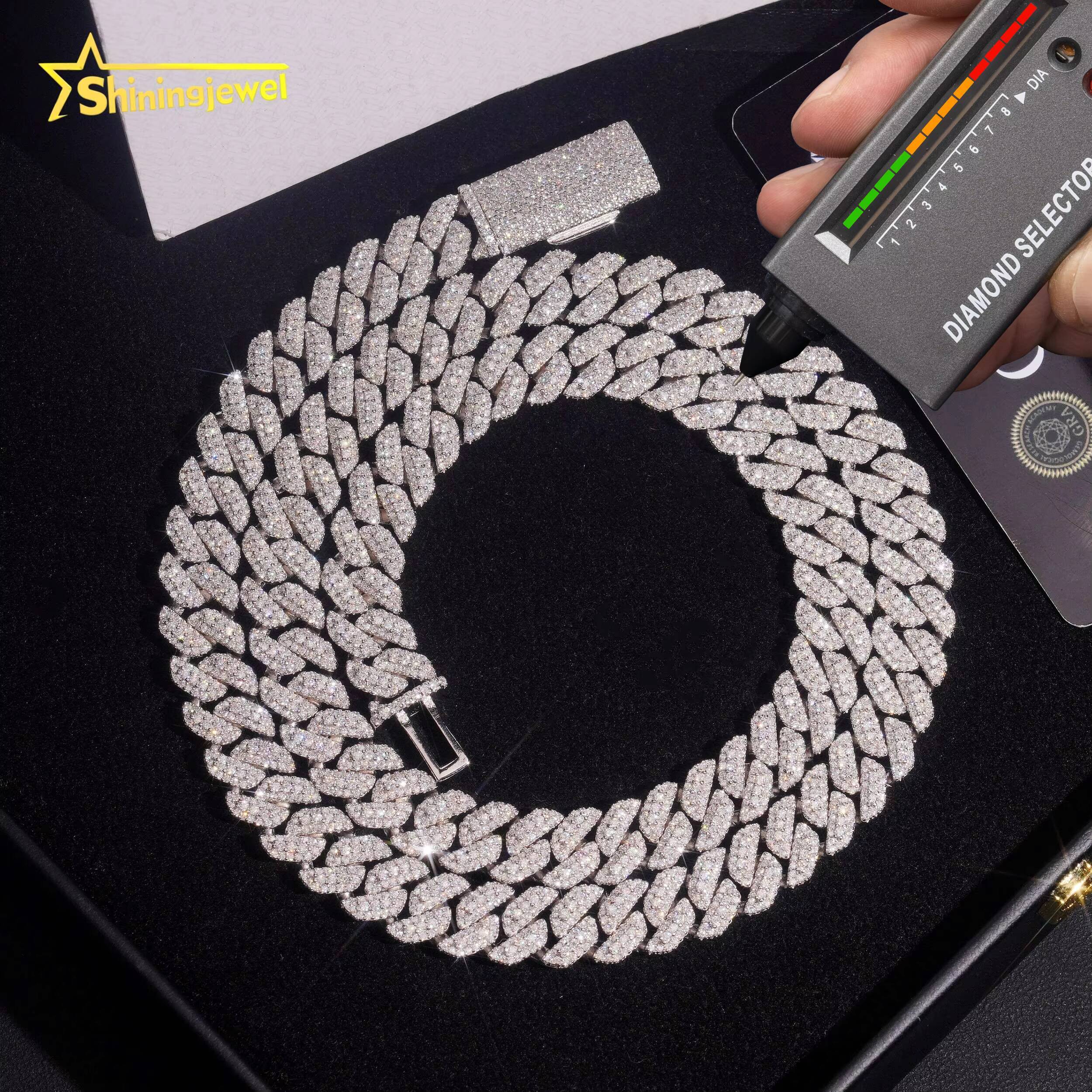 Hot Sale 10mm 925 Silver Iced Out Cuban Link Chain Moissanite Diamond Hip Hop Jewelry Cuban Chain Moissanite Pass Diamond Tester