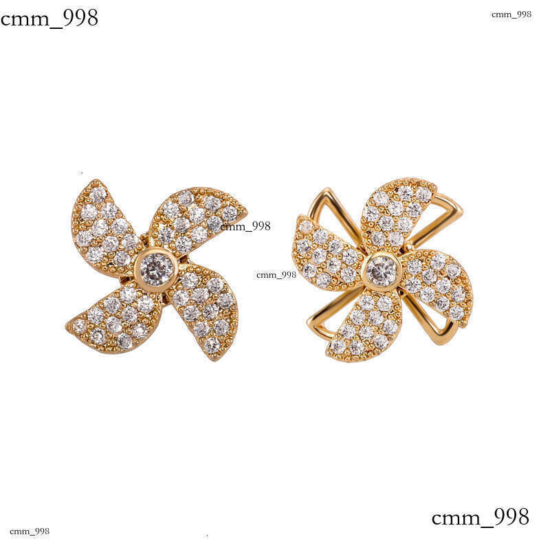 Sier Needle Inlaid Dia Rotating Windmill French Exquisite High-end Design Stud Earrings Elegant Ear Jewelry