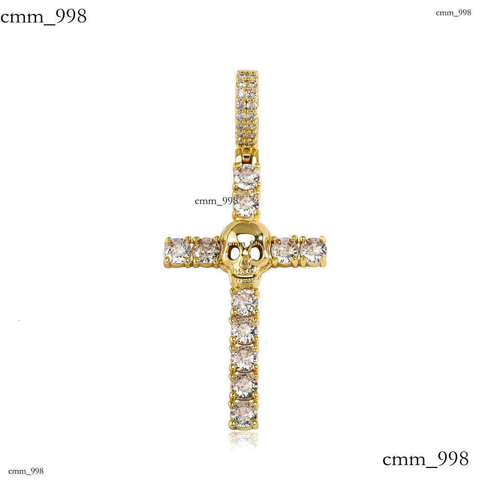 Hip-Hop Style New Full Dia Skull Cross Pendant for Men and Women Trendy Simple Necklace
