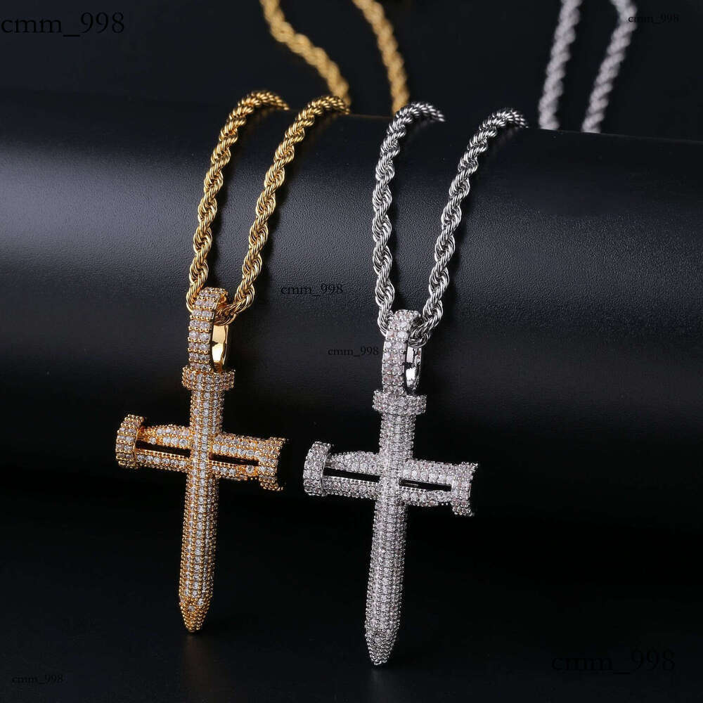 New Rose Flower Three-Leaf Cross Pendant Full Moissanite chain Hip-Hop Unisex Necklace Accessory
