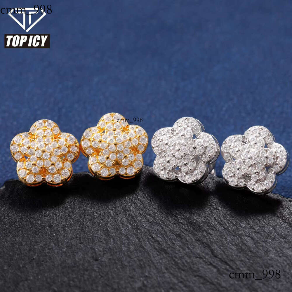 Drop Shipping Factory Price VVS Moissanite Dia 3 Layer Ice Out Sier FlowerStud Earrings for Man Woman
