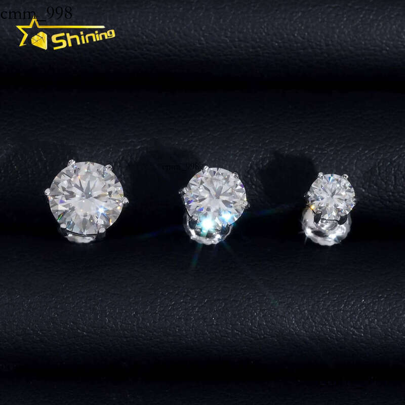 Classical 6 Prongs GRA Moissnaite Pass Dia Tester Sterling Sier Moissanite Screw Back Stud Earrings