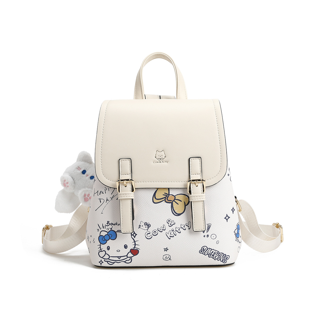 Cow & Kitty designer bag 2025 New Cute Cartoon Embossed Lightweight Casual Trendy Fashion Versatile Backpack for woman white blue pink