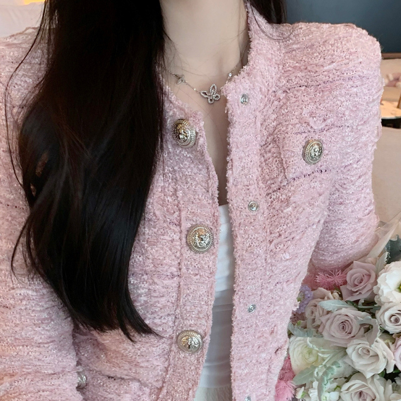 2025 Luxury Autumn Designer Jacket and Winter New Top French Elegant White Pink Long fashion Sleeve Knitted Women's Jacket