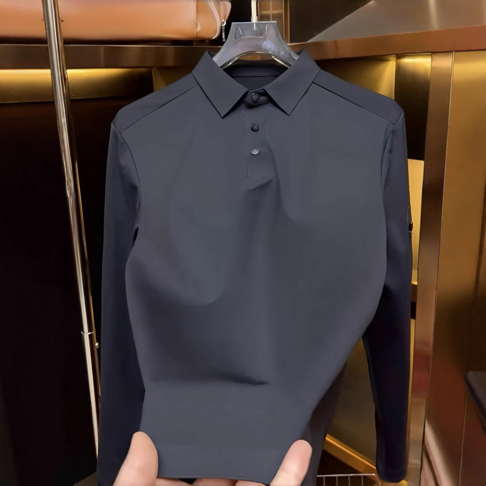 Long Sleeve T-shirt Men Polo Shirt Men Designer Hoodie 2025 Autumn New Comfortable Elegant Business Designer Shirt Turn-down Collar Solid Color Slim Fit