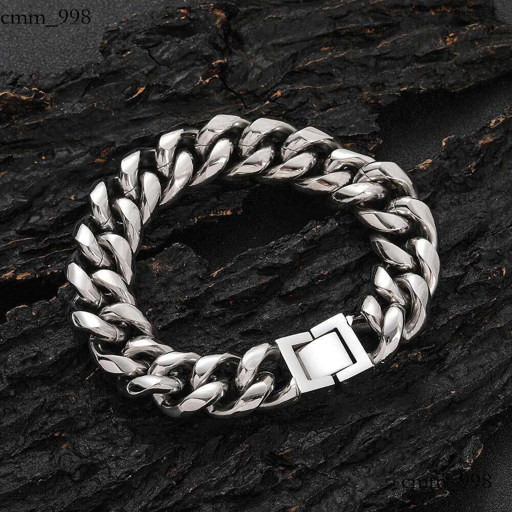 Hip Hop Buckle Stainless Cuban Trendy Brand Titanium Steel Jewelry Round Polished Encrypted Men's Bracelet