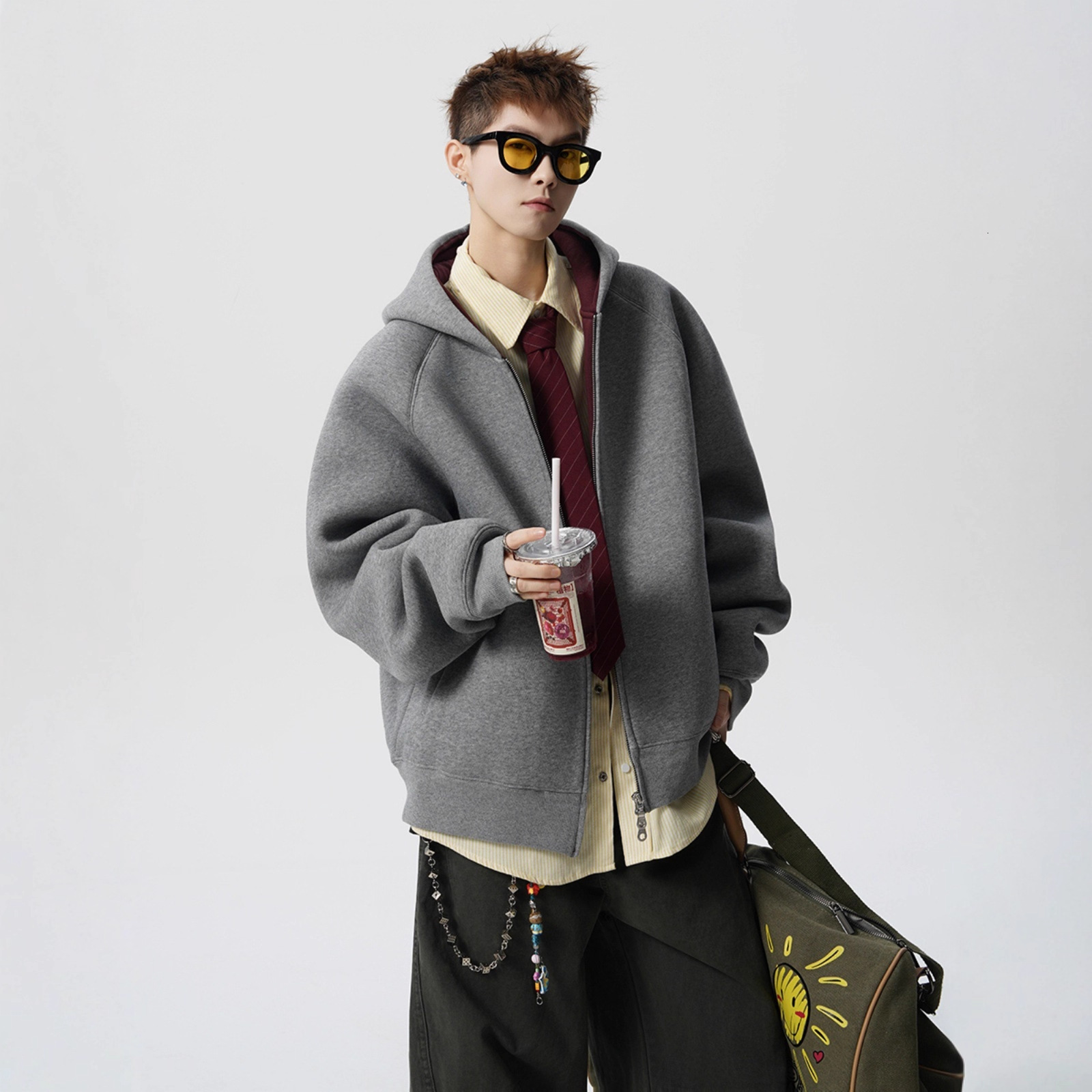 American Designer Shirt Retro Cardigan Sweatshirt For Men Autumn Trendy Design Designer Hoodie Patchwork Top High Street Style Versatile Loose Jacket