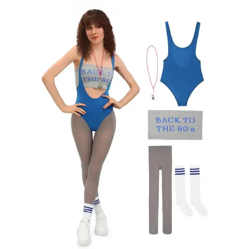80s Inspired Lisa Cosplay Costume Women US Size Retro Workout Outfit with Tight Pants Striped Socks